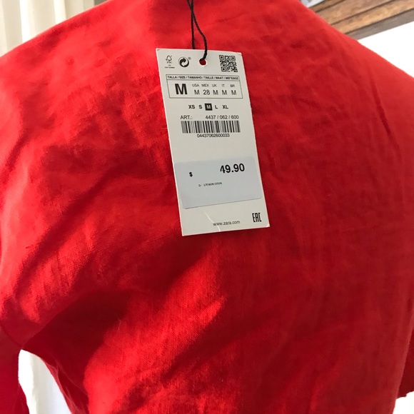 ZARA linen red blouse - size Med - NWT - Picture 3 of 4